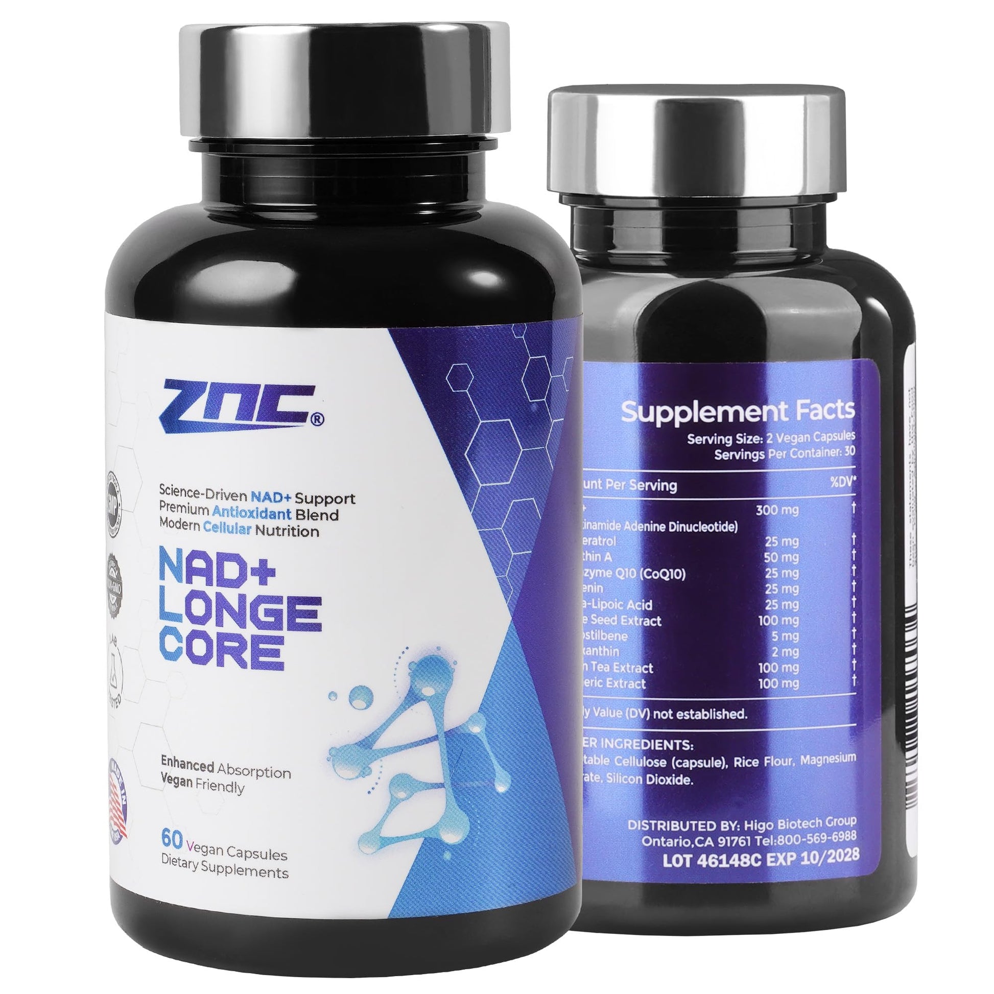 ZNC®10-in-1 NAD+ Supplement with Liposomal NAD, Urolithin A & Resveratrol for Energy & Cellular Repair - 60 Vegan Capsules - Maple Wellness Supplements
