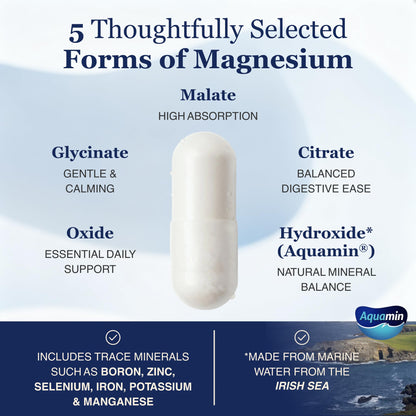 ZnS Health Spectrum 5 Magnesium Complex for Women & Men – 5 Magnesium Complex Supplement with Glycinate, Malate, Citrate & Hydroxide for Sleep, Muscle Recovery & Calm – 500mg Vegan – 60 Capsules - Maple Wellness Supplements