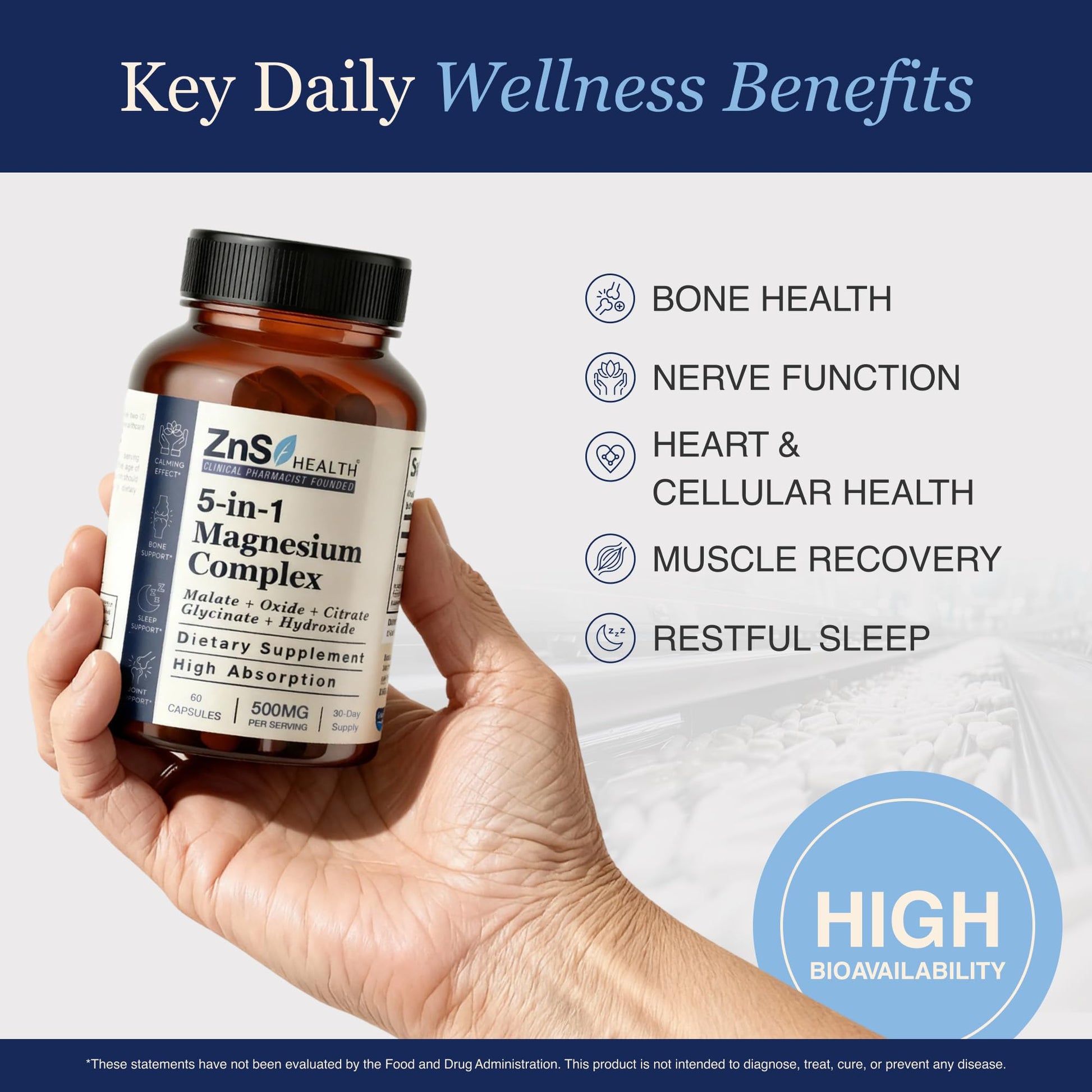 ZnS Health Spectrum 5 Magnesium Complex for Women & Men – 5 Magnesium Complex Supplement with Glycinate, Malate, Citrate & Hydroxide for Sleep, Muscle Recovery & Calm – 500mg Vegan – 60 Capsules - Maple Wellness Supplements
