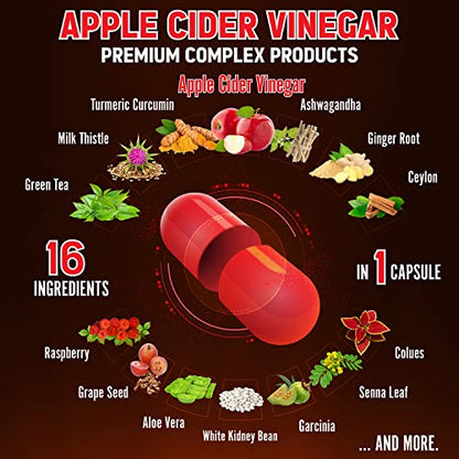 Zolotus 14x Strength Apple Cider Vinegar Capsules, Equivalent to 14500mg, with Turmeric - Maple Wellness Supplements