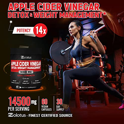 Zolotus 14x Strength Apple Cider Vinegar Capsules, Equivalent to 14500mg, with Turmeric - Maple Wellness Supplements