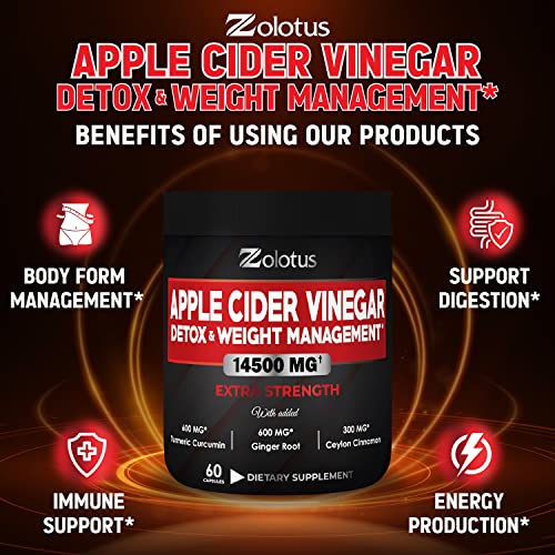Zolotus 14x Strength Apple Cider Vinegar Capsules, Equivalent to 14500mg, with Turmeric - Maple Wellness Supplements