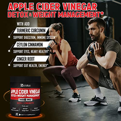 Zolotus 14x Strength Apple Cider Vinegar Capsules, Equivalent to 14500mg, with Turmeric - Maple Wellness Supplements