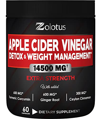 Zolotus 14x Strength Apple Cider Vinegar Capsules, Equivalent to 14500mg, with Turmeric - Maple Wellness Supplements