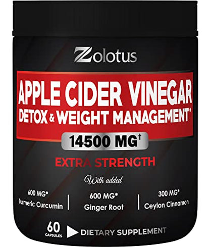 Zolotus 14x Strength Apple Cider Vinegar Capsules, Equivalent to 14500mg, with Turmeric - Maple Wellness Supplements