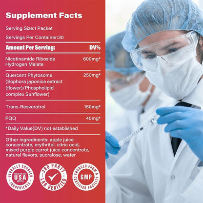 Zoone Nutra NAD Supplement 1200mg with Nicotinamide Riboside, PQQ & Resveratrol – Advanced Cellular Energy & Longevity Support – Anti-Aging Formula for Mental Clarity – 30 Packets - Maple Wellness Supplements