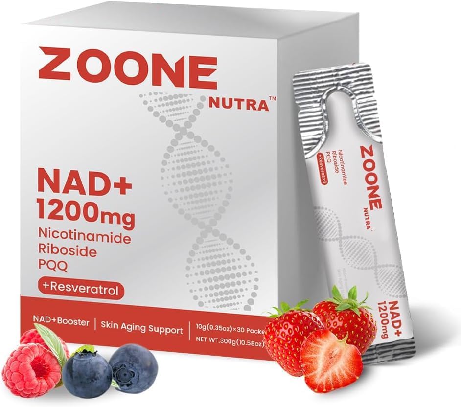 Zoone Nutra NAD Supplement 1200mg with Nicotinamide Riboside, PQQ & Resveratrol – Advanced Cellular Energy & Longevity Support – Anti-Aging Formula for Mental Clarity – 30 Packets - Maple Wellness Supplements