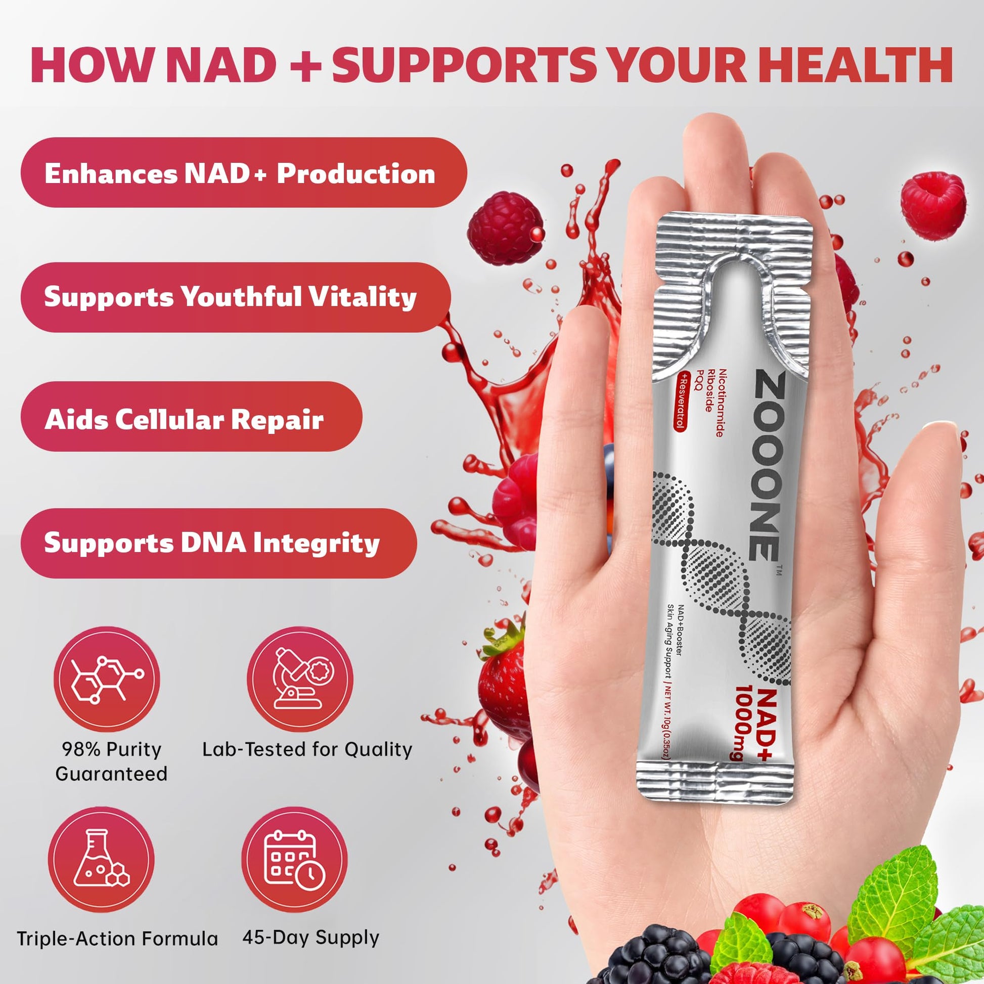 zooone- NAD+ Supplement 30pcs, Premium Nicotinamide Riboside & Resveratrol, DNA Repair & Healthy Aging， Advanced NAD Supplement for Men & Women, Boosts Cellular Energy. - Maple Wellness Supplements