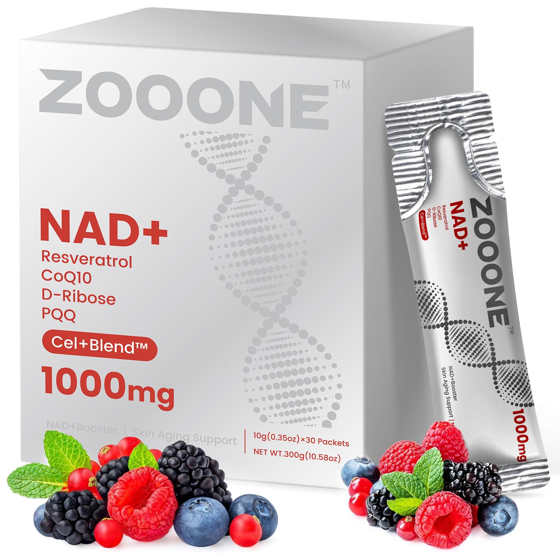 zooone NAD+ Supplement with Resveratrol, Liquid Designed to Help Support Absorption, 1000mg NMNH Supplement Alternative for Anti-Aging, Boost Energy, Support Cellular, 30 Pockets - Maple Wellness Supplements