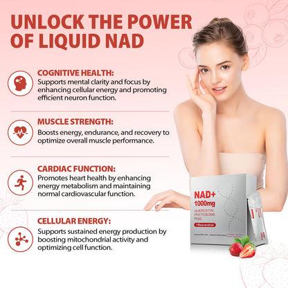 ZOROAHER 1000mg High-Potency NAD+ Liquid Supplement, Quercetin Phytosome & Resveratrol with PQQ, Boosts Cellular Energy - Maple Wellness Supplements