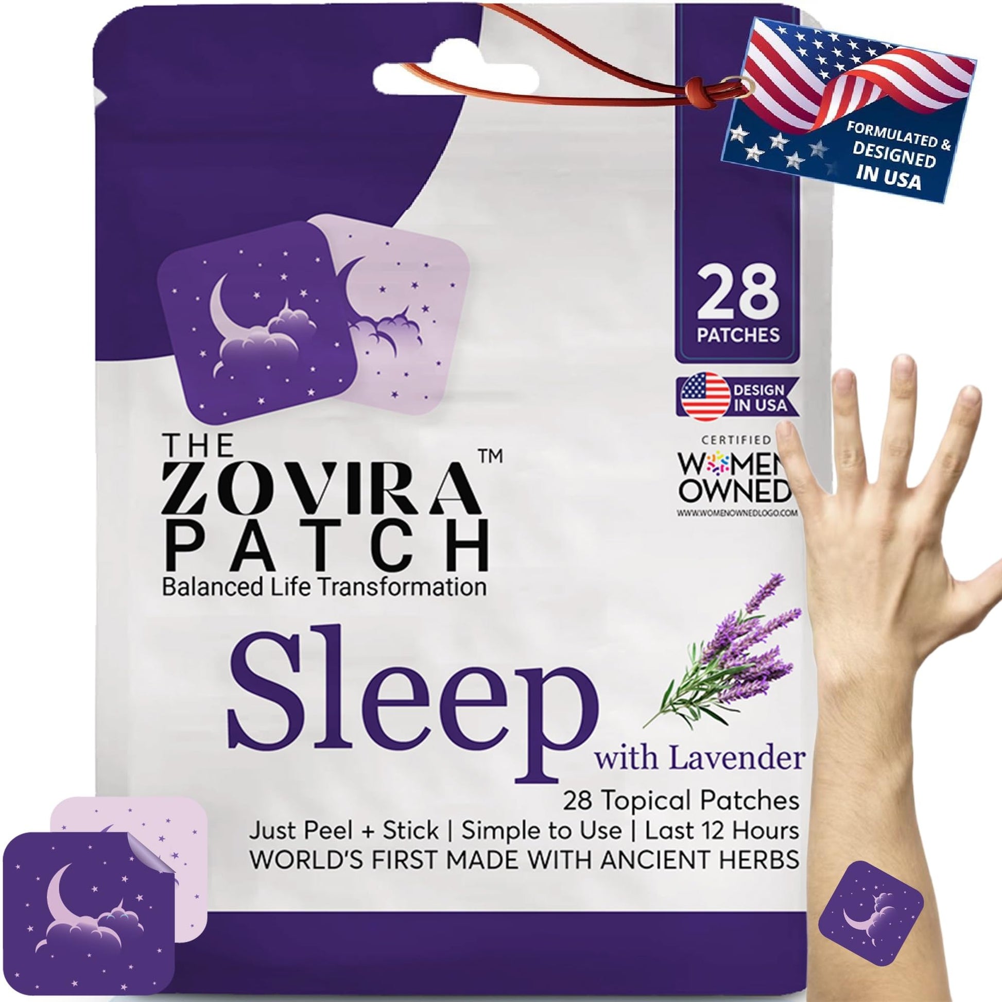 Zovira Sleep Patches for Adults, Melatonin Free with Lavender & Magnesium | Time-Release Transdermal, Aromatherapy Sleep Aid | Non-Habit Forming, Hypoallergenic, All-Night Restorative Sleep | 28 Count - Maple Wellness Supplements