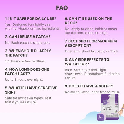 Zovira Sleep Patches for Adults, Melatonin Free with Lavender & Magnesium | Time-Release Transdermal, Aromatherapy Sleep Aid | Non-Habit Forming, Hypoallergenic, All-Night Restorative Sleep | 28 Count - Maple Wellness Supplements