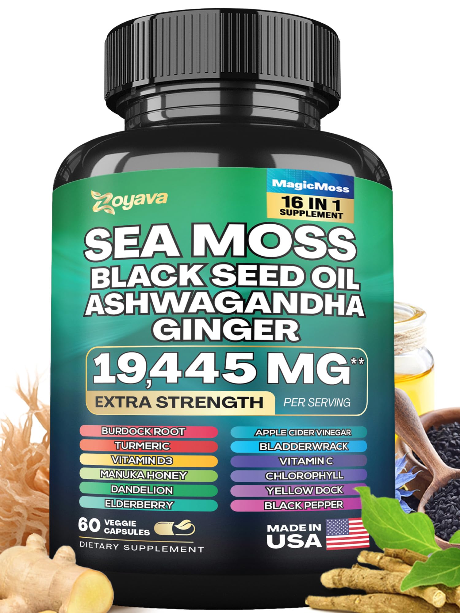 Zoyava Magic Moss Blend Sea Moss 7000mg Ashwagandha 2000mg Black Seed Oil - Maple Wellness Supplements