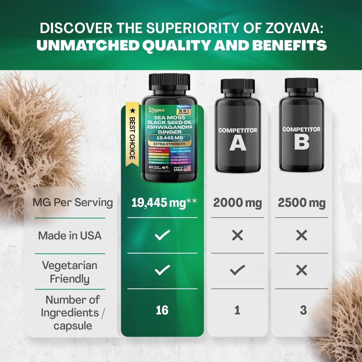 Zoyava Magic Moss Blend Sea Moss 7000mg Ashwagandha 2000mg Black Seed Oil - Maple Wellness Supplements