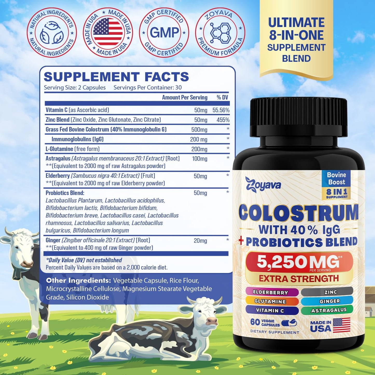 Zoyava Sea Moss 16-in-1 Blend 19,445 MG (60 Caps) and Colostrum 8-in-1 5,250 MG - Maple Wellness Supplements