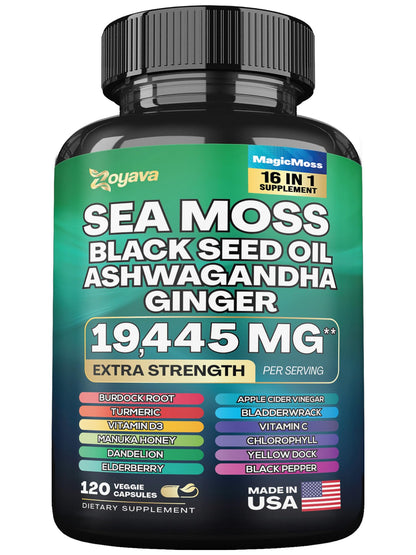 Zoyava Sea Moss 7000mg Black Seed Oil 4000mg Ashwagandha 2000mg Turmeric - Maple Wellness Supplements