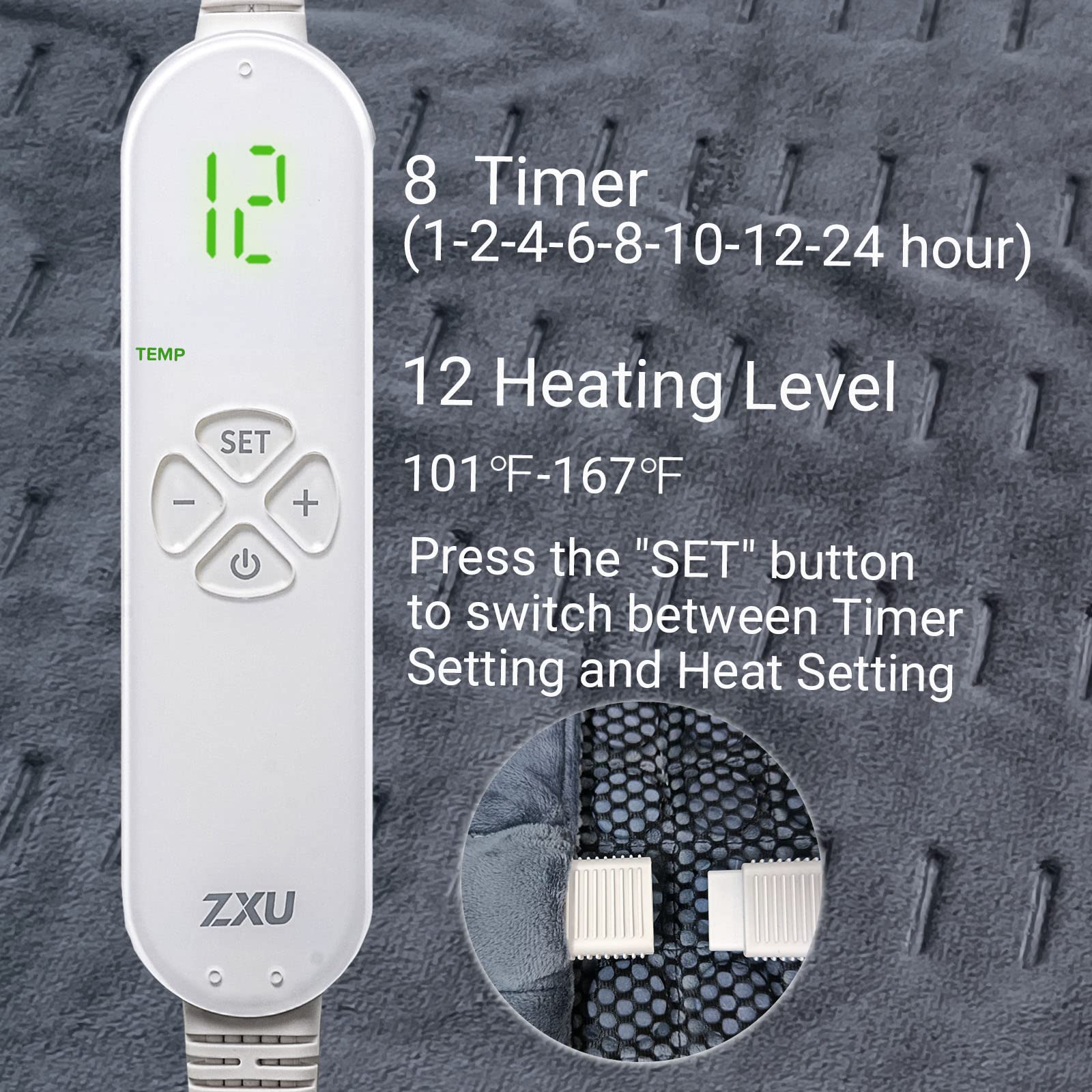 ZXU Jade Stone Heating pad, Nature Jade Electric Heating Pad for Back Pain and Cramps Relief,XL King Size Hot Heated Pad with 12 Heat Level,1-24h Auto-Off,Stay on Function, Hot Heated Pad - Maple Wellness Supplements