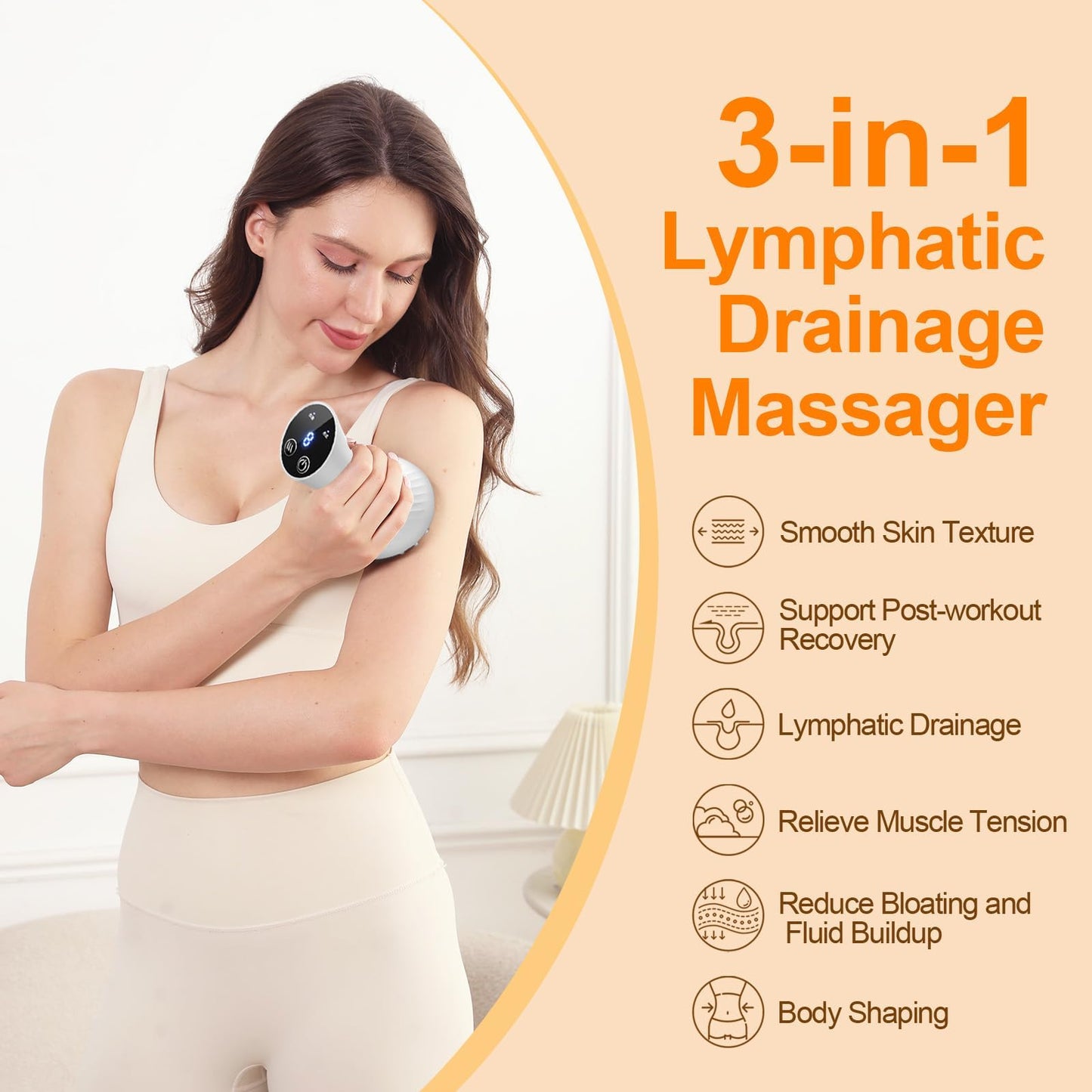 ZY ZERYEW 3-in-1 Handheld Lymphatic Drainage Massager with Red Light, Heat & Vibration - Cordless Anti Cellulite Massage Tool for Body Relaxation, 3 Modes & 9 Speeds for Belly, Legs, Thighs - Maple Wellness Supplements