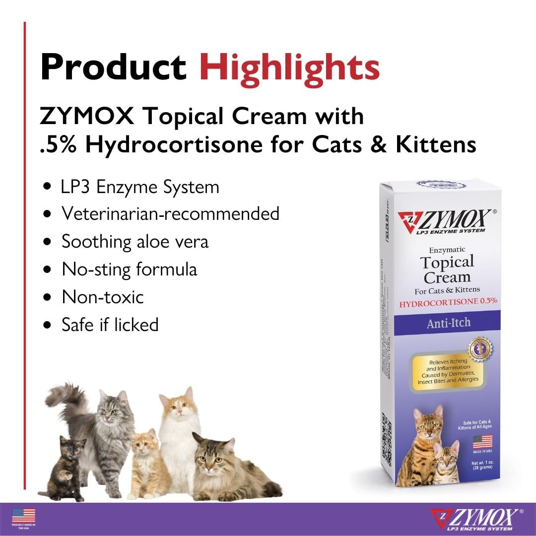 Zymox Cat & Kitten Topical Cream w/ .5% hydrocortisone - 1 oz. Tube - Maple Wellness Supplements