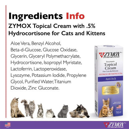 Zymox Cat & Kitten Topical Cream w/ .5% hydrocortisone - 1 oz. Tube - Maple Wellness Supplements