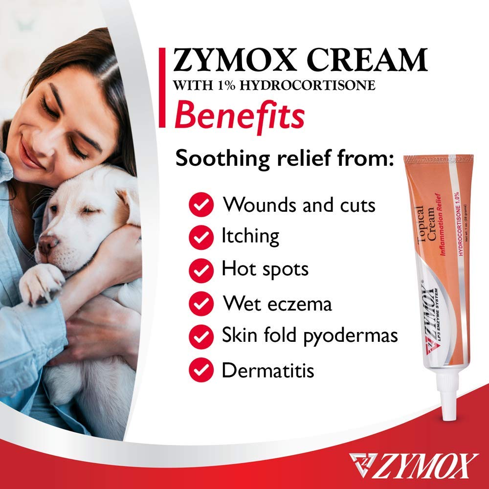 Zymox Veterinarian Strength Topical Cream with 1% Hydrocortisone for Dogs and Cats, 1oz - Maple Wellness Supplements