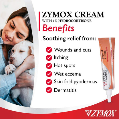 Zymox Veterinarian Strength Topical Cream with 1% Hydrocortisone for Dogs and Cats, 1oz - Maple Wellness Supplements