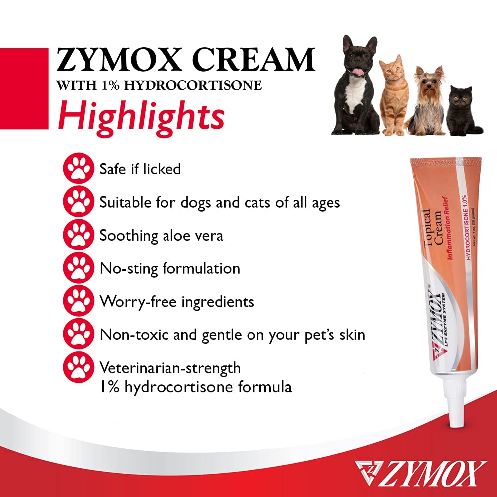 Zymox Veterinarian Strength Topical Cream with 1% Hydrocortisone for Dogs and Cats, 1oz - Maple Wellness Supplements