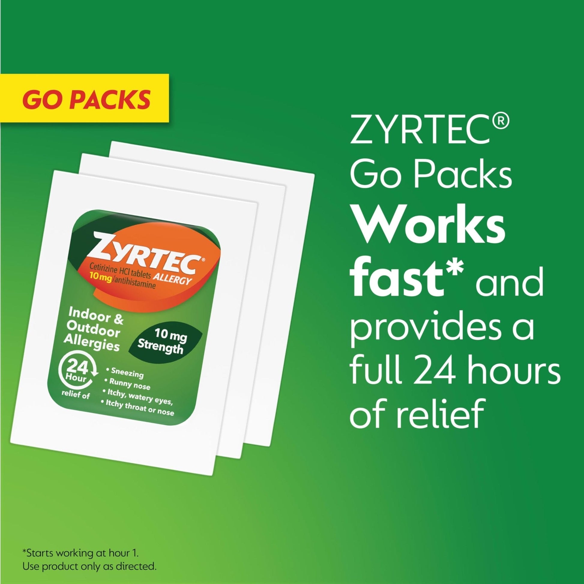 Zyrtec 24 Hour Allergy Relief Tablets, Antihistamine Indoor & Outdoor Anti Allergy Medicine + Cetirizine HCl, Relief from Runny Nose, Sneezing, & Itchy Eyes, Single Packs, 14 x 1 ct Packets - Maple Wellness Supplements