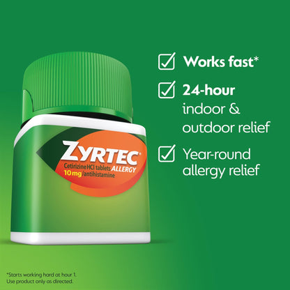 Zyrtec 24 Hour Allergy Relief Tablets, Indoor & Outdoor Allergy Medicine with 10 mg Cetirizine Hydrochloride Antihistamine, Value Bundle of one, 90 ct Bottle & Three, 1 ct Travel Packs - Maple Wellness Supplements