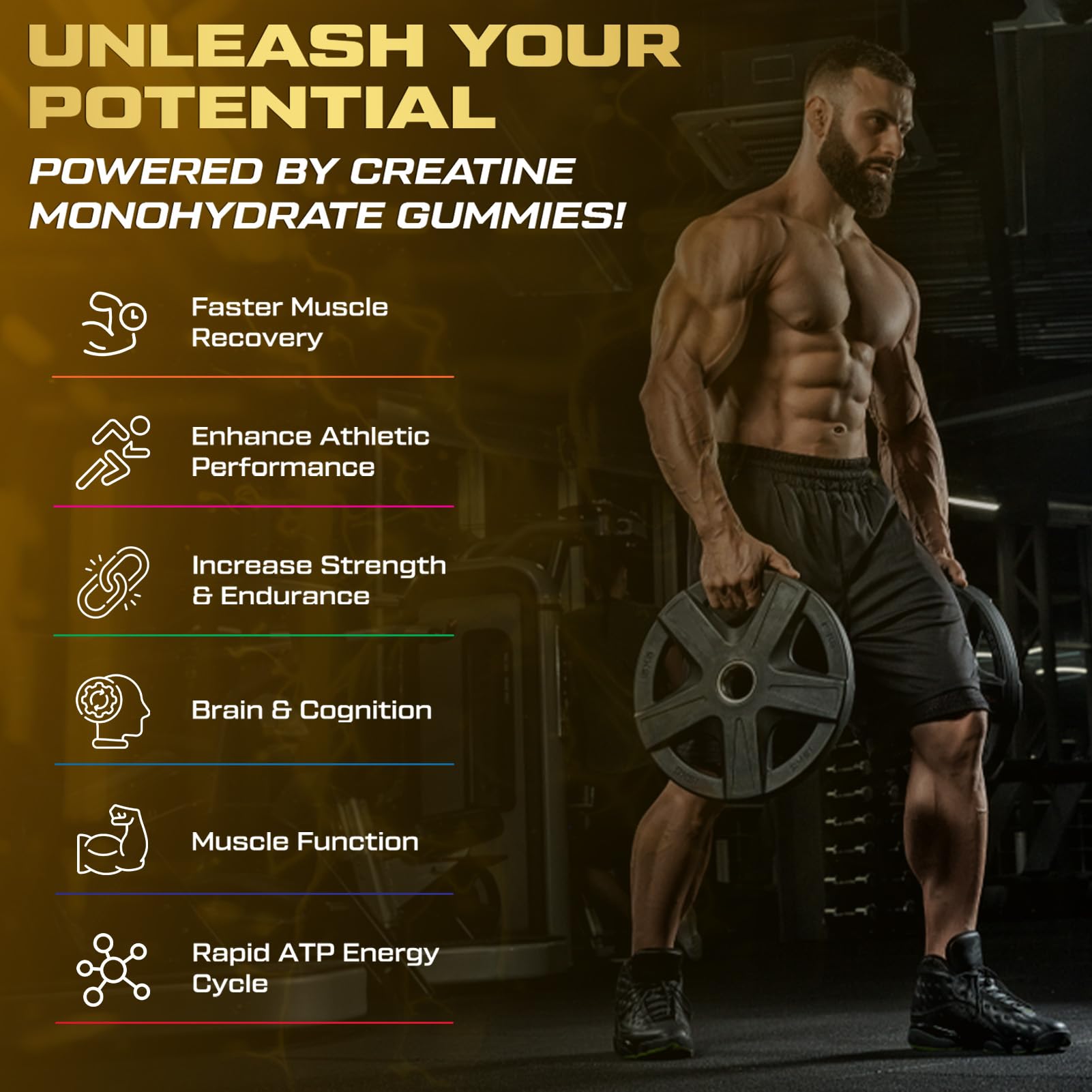 ZyterX Creatine Monohydrate Gummies for Men & Women, 9000MG Creatine Gummies Sugar Free with L-Taurine, BCAA 2:1, B12 B6 for Boost Strength, Focus & Endurance, - Maple Wellness Supplements