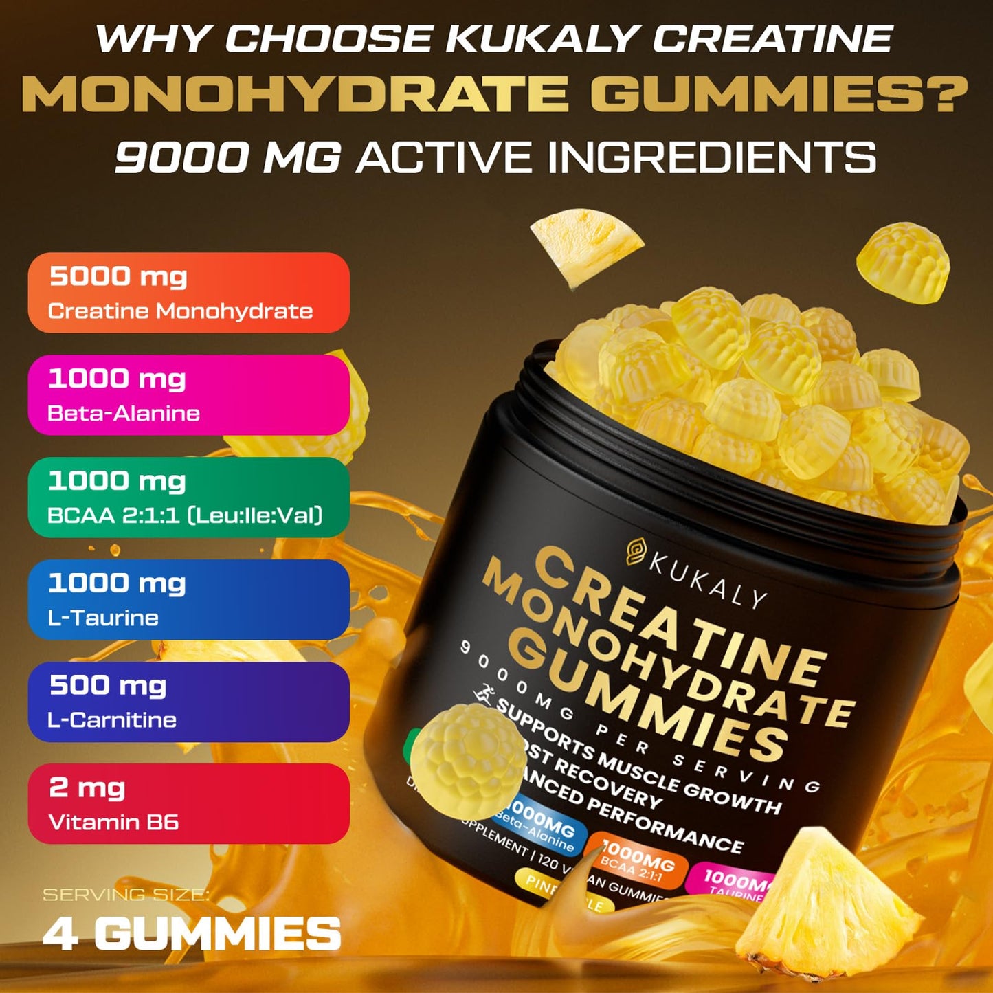 ZyterX Creatine Monohydrate Gummies for Men & Women, 9000MG Creatine Gummies Sugar Free with L-Taurine, BCAA 2:1, B12 B6 for Boost Strength, Focus & Endurance, - Maple Wellness Supplements