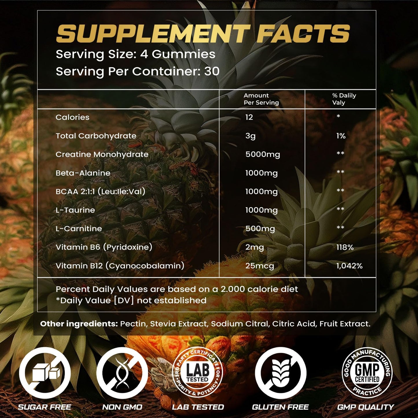 ZyterX Creatine Monohydrate Gummies for Men & Women, 9000MG Creatine Gummies Sugar Free with L-Taurine, BCAA 2:1, B12 B6 for Boost Strength, Focus & Endurance, - Maple Wellness Supplements