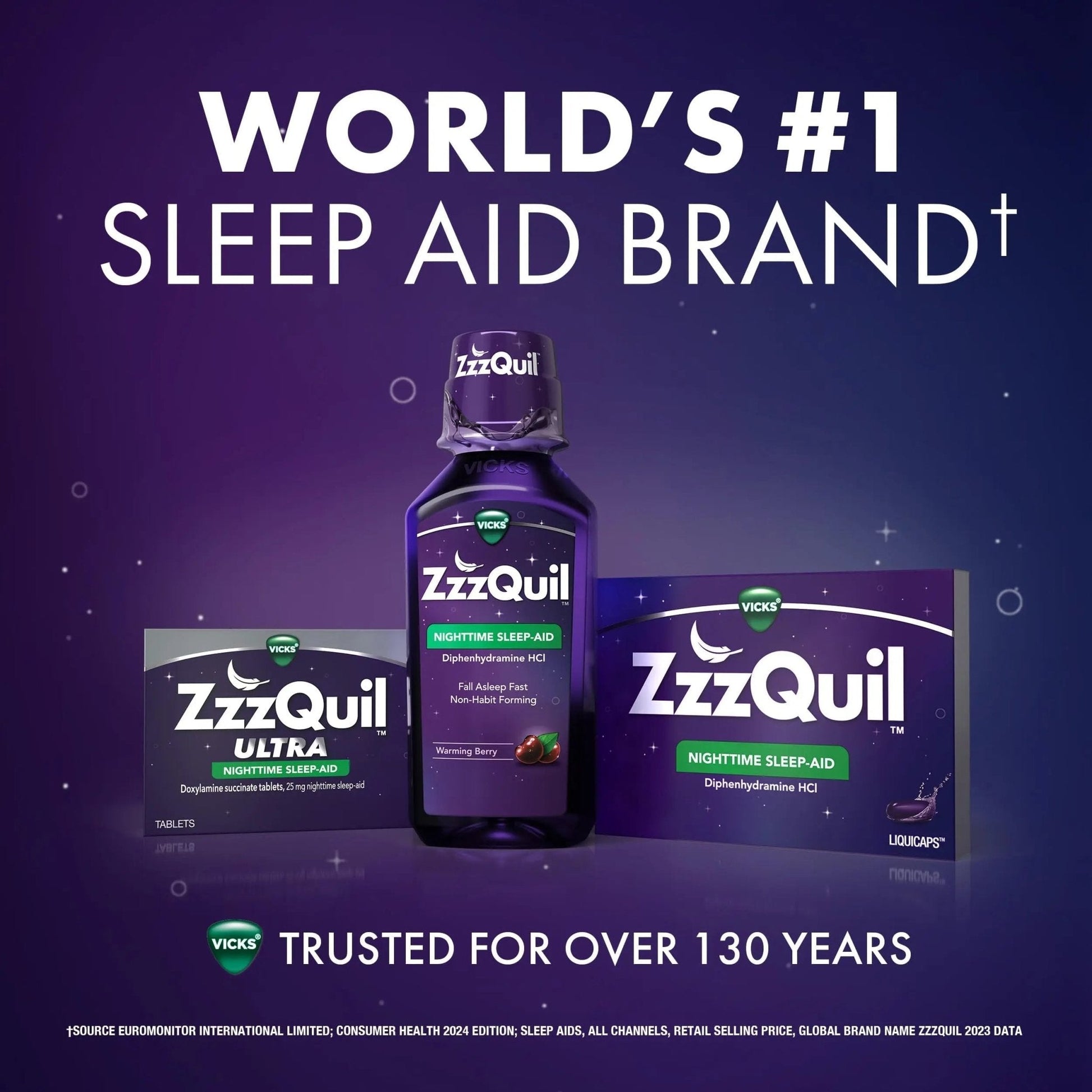 ZzzQuil Liquid, Max Strength Pain Reliever, Nighttime Sleep Aid Liquid, Acetaminophen 1000mg, Diphenhydramine 50mg HCI, Non-Habit Forming, Midnight Berry Flavored, 2 Pack, 24 FL OZ - Maple Wellness Supplements