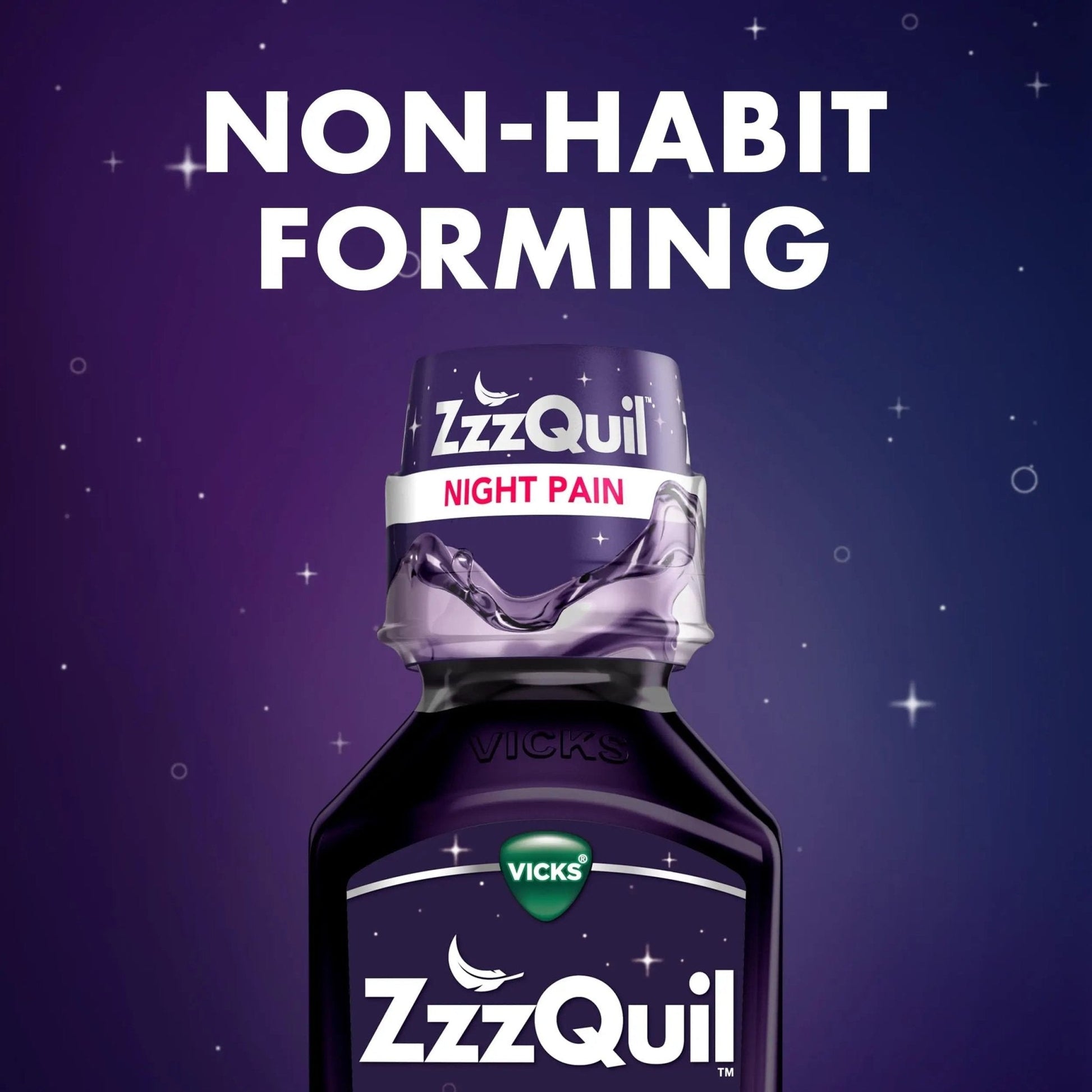 ZzzQuil Liquid, Max Strength Pain Reliever, Nighttime Sleep Aid Liquid, Acetaminophen 1000mg, Diphenhydramine 50mg HCI, Non-Habit Forming, Midnight Berry Flavored, 2 Pack, 24 FL OZ - Maple Wellness Supplements