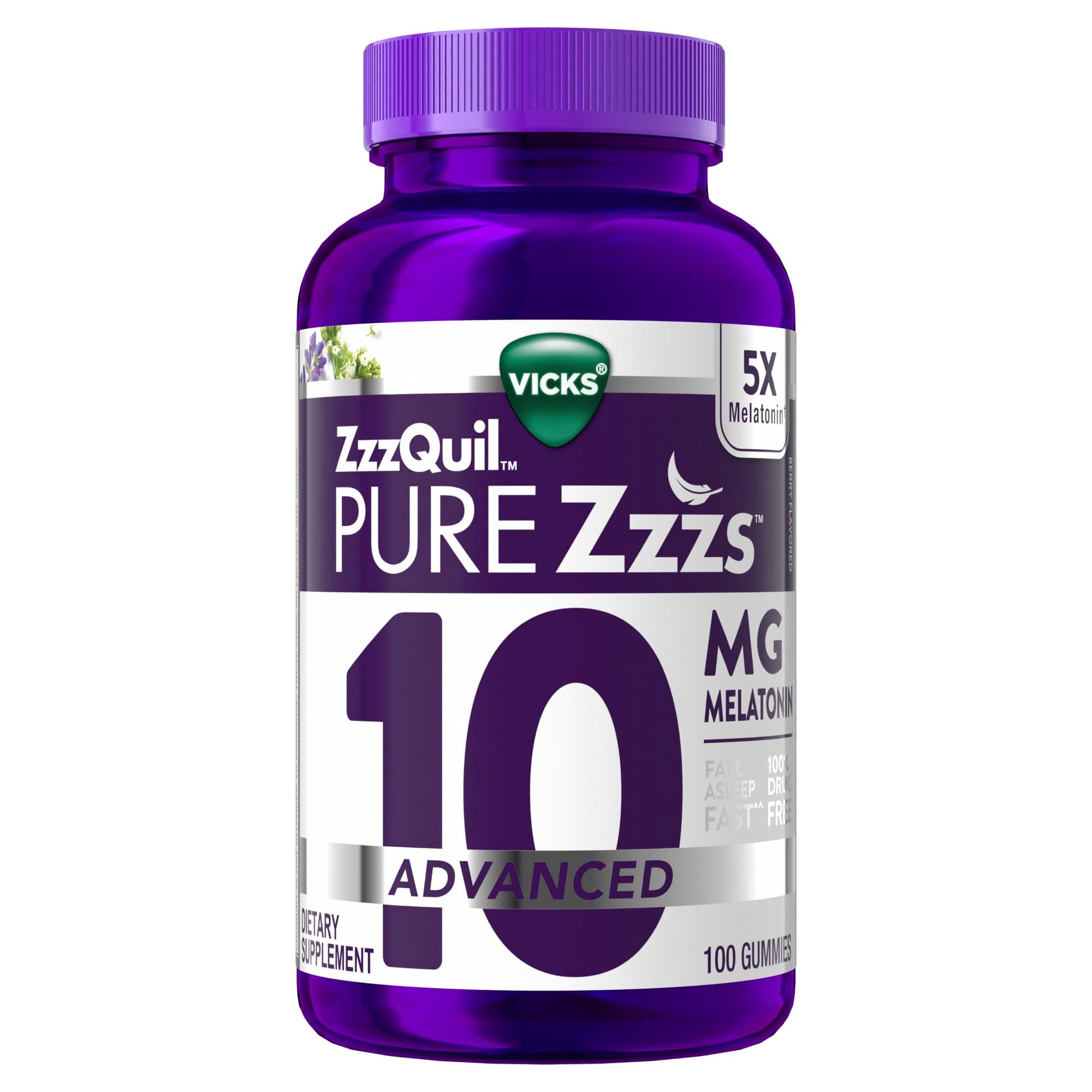ZzzQuil Pure Zzzs Advanced Melatonin Gummies, Melatonin 10mg, Sleep Aid, with Chamomile & Lavender, Melatonin Sleep Gummies, Sleep Aids for Adults - Maple Wellness Supplements